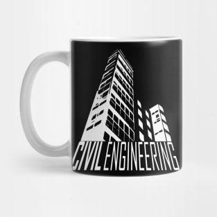 civil engineering, buildings, white text, and engineer logo Mug